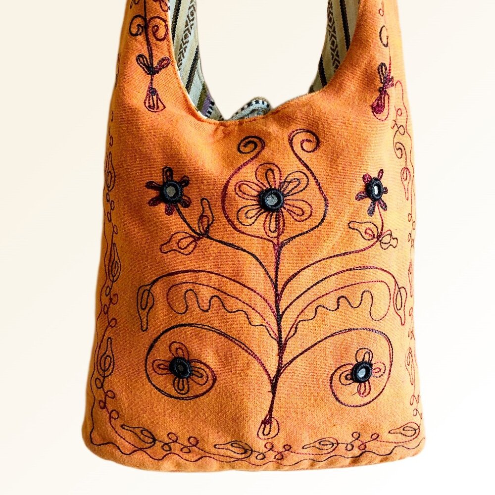 Earth Divas Reversible Boho Embroidered Hobo Bag - Picture 2 of 15
